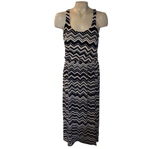 TRIXXI Y2K Navy Blue White Chevron Maxi Dress Racerback M‎  Babydoll sexy beachy